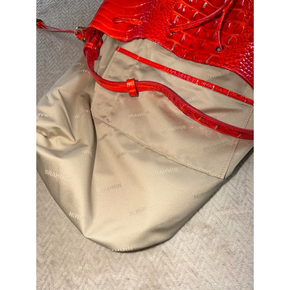 Brahmin Marlowe Flame Melbourne Bucket Bag Crossbody Bright Orange Red - Picture 10 of 16